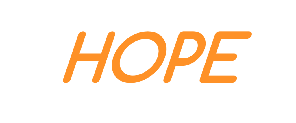 The word hope in orange on a black background.