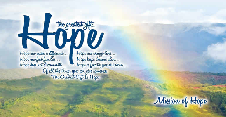 A rainbow in the sky with the words hope.