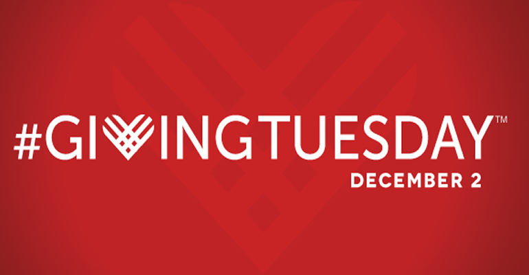 Giving tuesday logo on a red background.