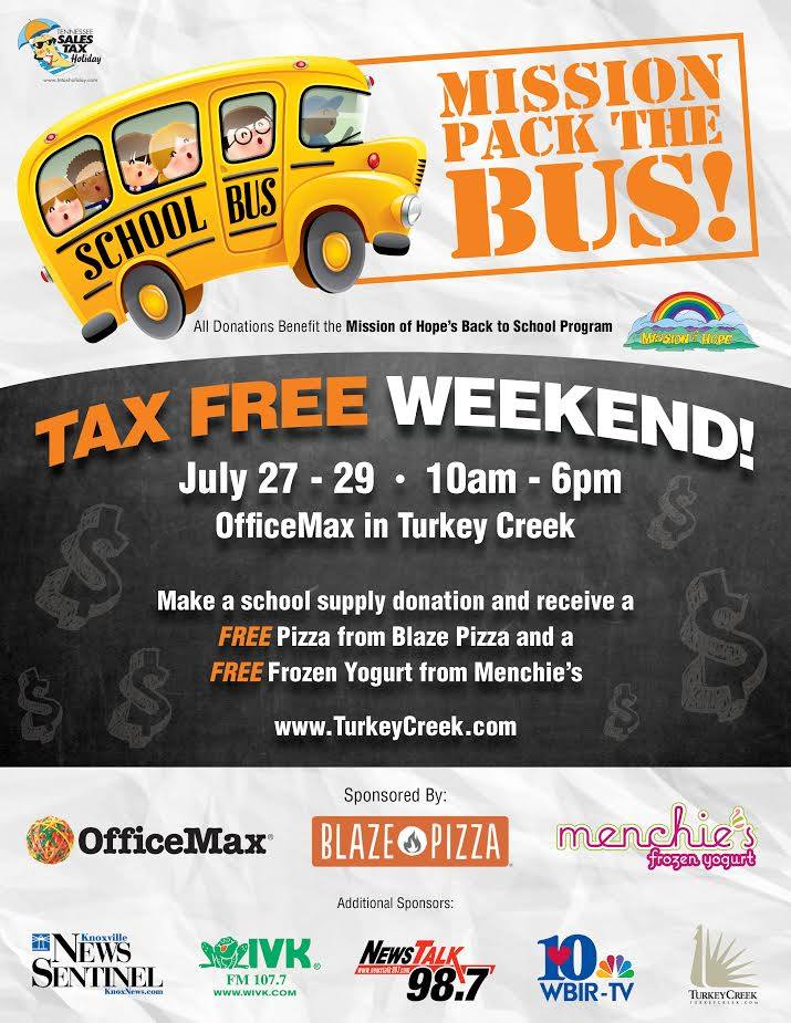 A flyer for the mission back to the bus tax free weekend.
