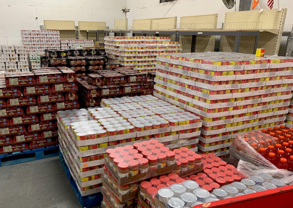 A warehouse full of cans of food.