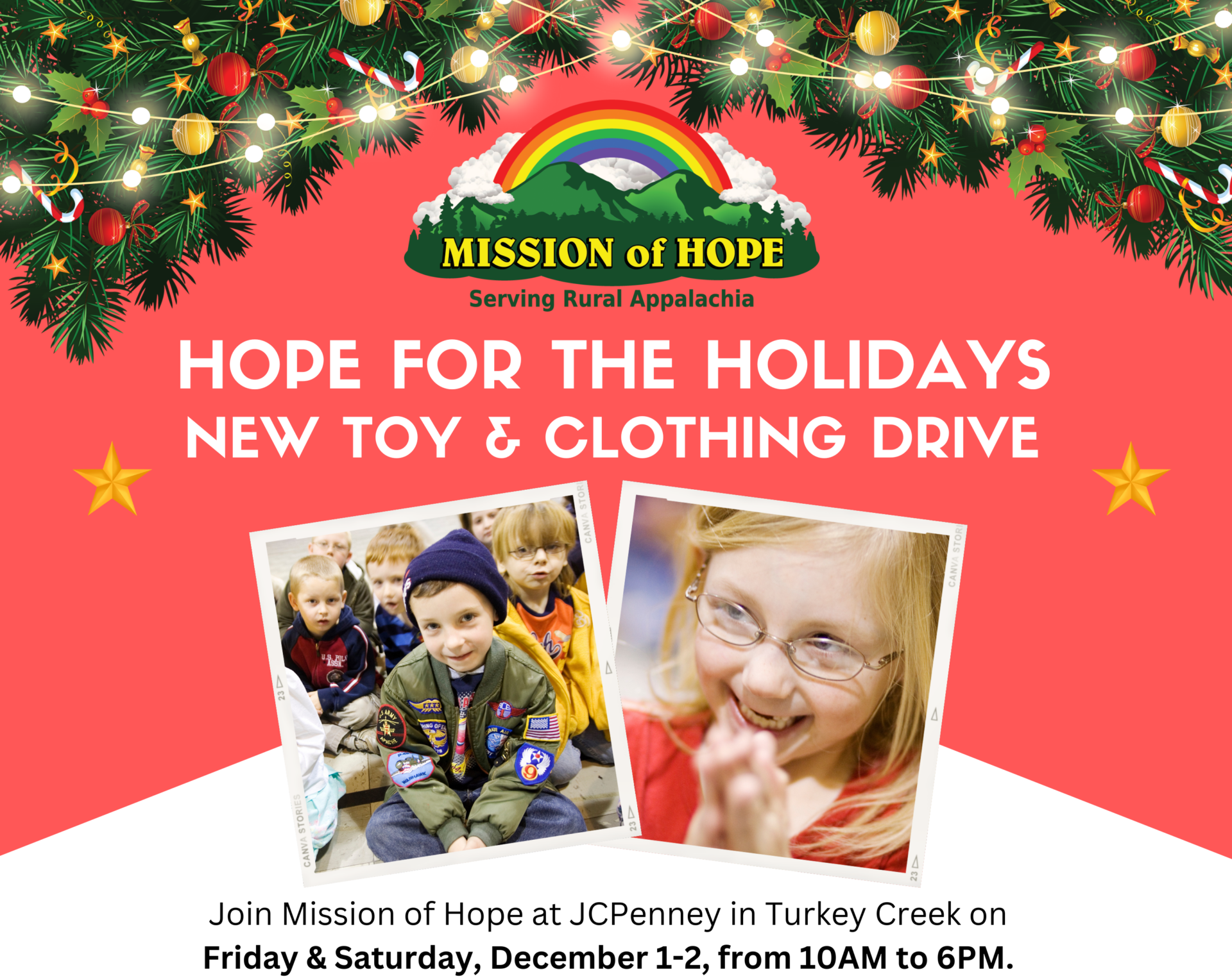 Mission of hope hope for the holidays new toy & clothing drive.